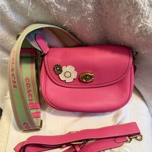 Coach Pink Crossbody Bag with Floral Detail